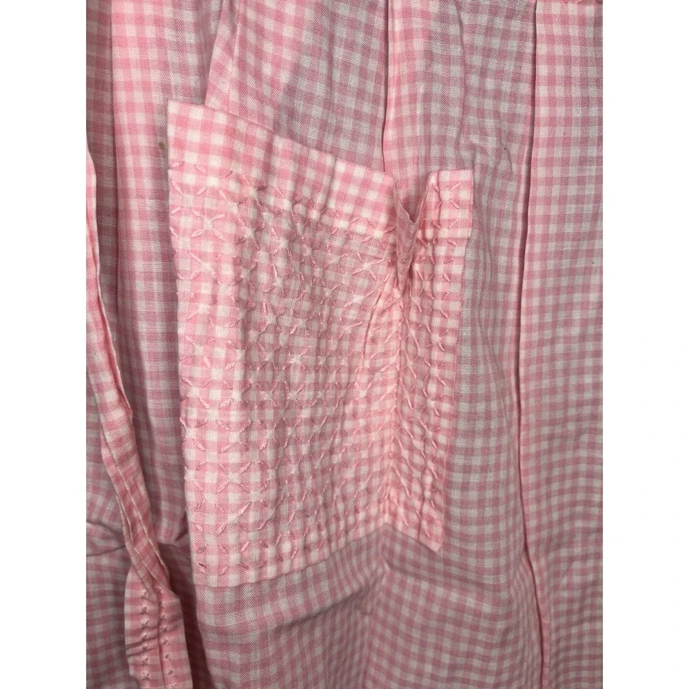 2 Pc Vintage Half Apron Hostess Semi-Sheer Pink Floral/Fruit Motiff And Gingham